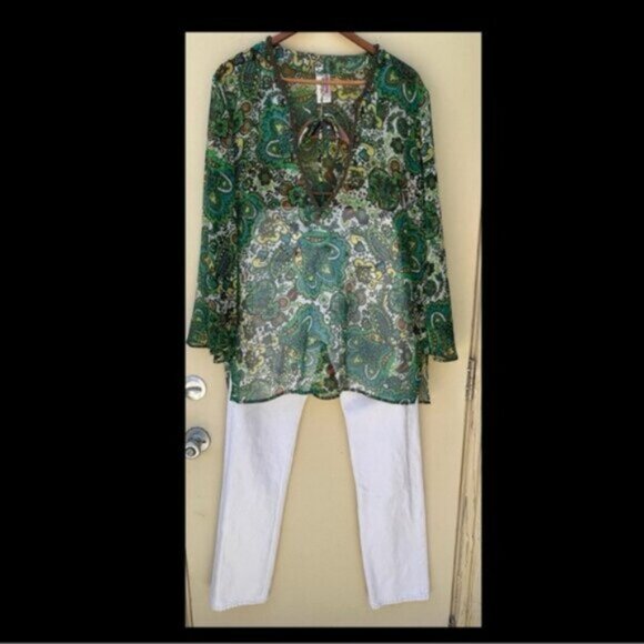 True Religion Women's Beachwear Multi Color Cover-Up Tunic w/Beaded Detail Sz M - Picture 7 of 9